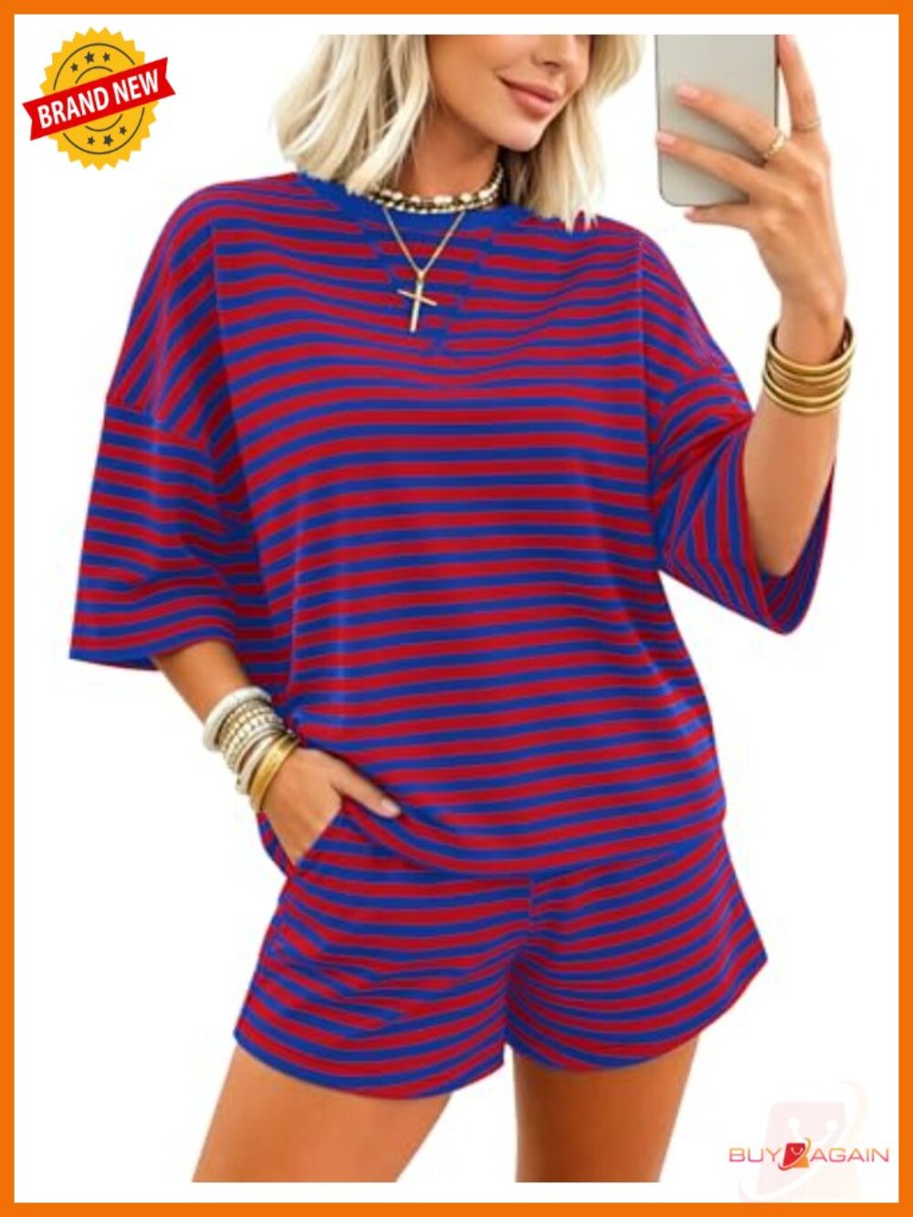 Women's Striped Oversized T-Shirt & Shorts Lounge Set